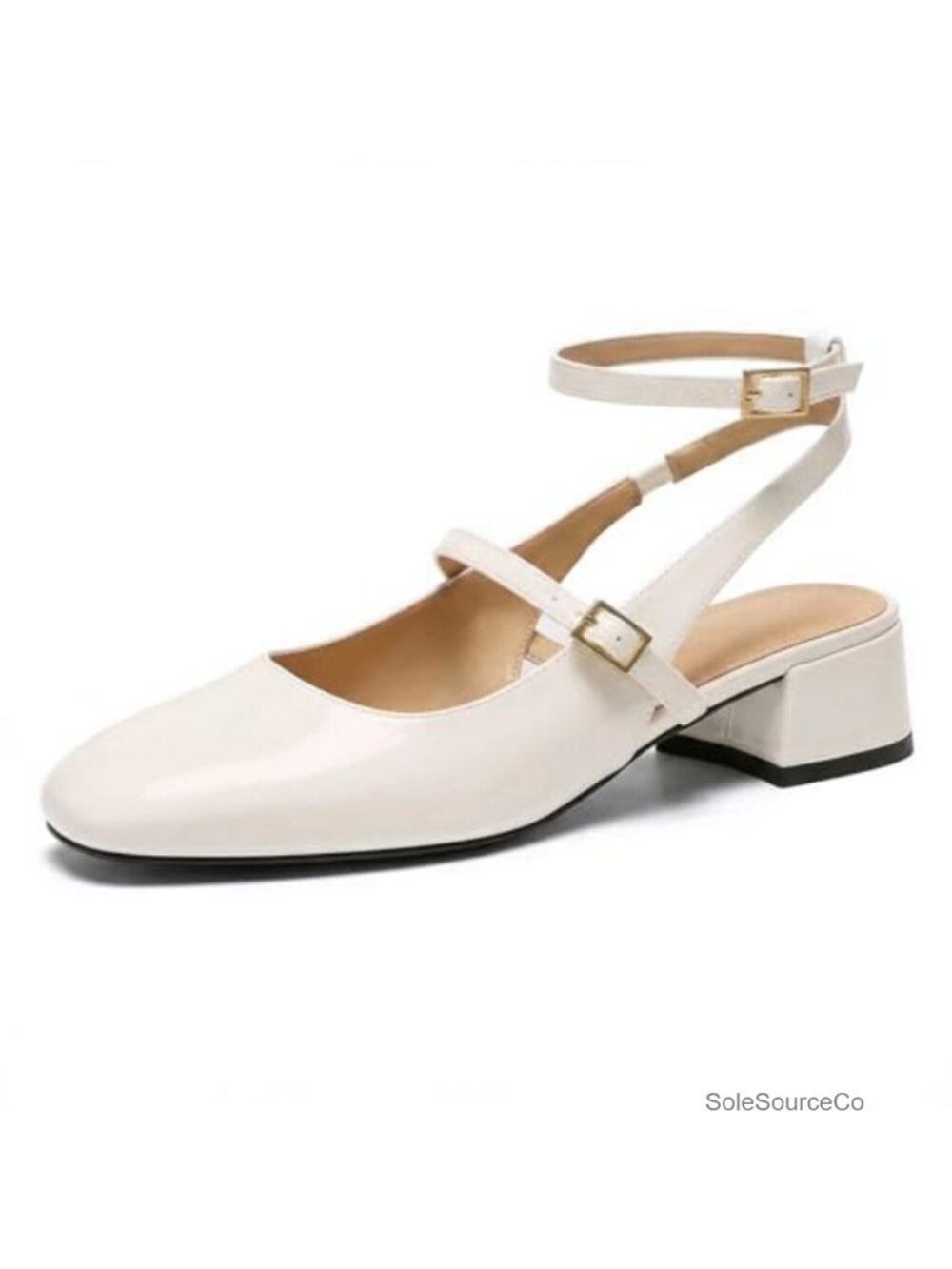 Womens Square Toe Mary Jane Pumps Low Block Heels Ankle Strap Slingback Dress